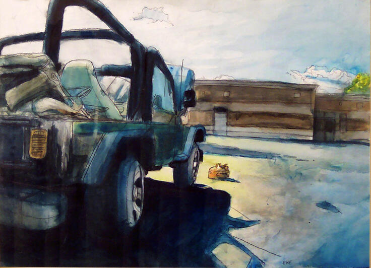 Jeep, Watercolor on Paper